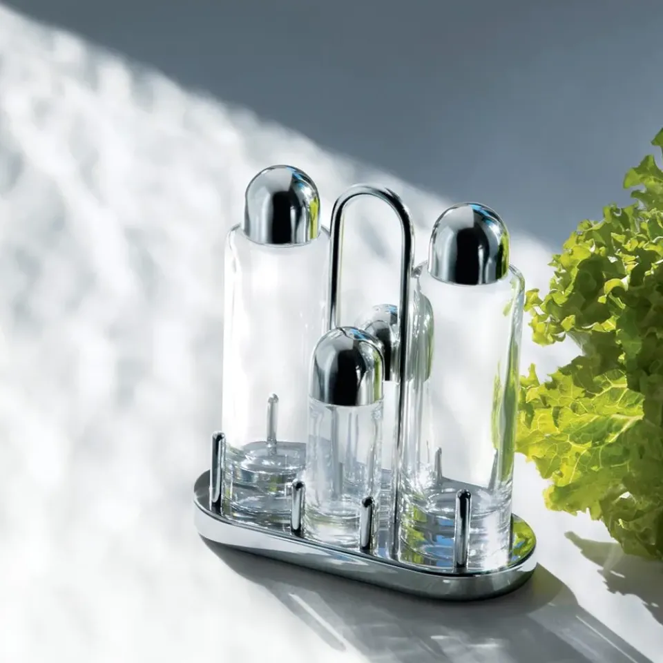 Alessi 5070 condiment set, 4 pcs TransparentSilver-coloured