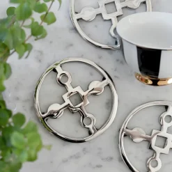 Hilke Collection Anima Gemella coaster 4-pack, Nickel-plated brass Silver-coloured Discount