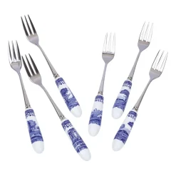 Spode Blue Italian dessert fork 6-pack, Ceramic-stainless steel BlueWhite Clearance