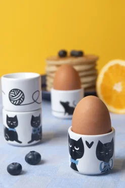 Pluto Design Cat family egg cup 4 pieces, White-black-blue WhiteBlack Online