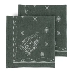 Wik & Walsøe Christmas morning fabric napkin 45x45 cm 2-pack, White-green WhiteGreen Hot