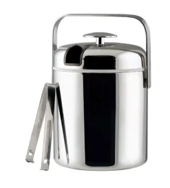 Dorre Chrome ice bucket "thermo" with lid and ice tongs, 1.3 L Silver-coloured