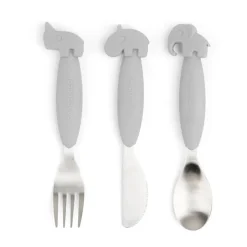 Done by deer Deer Friends Easy-grip cutlery set 3 pieces, Grey New