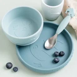 Done by deer Deer Friends Stick&Stay kids dinner set 3 pieces, Blue Online