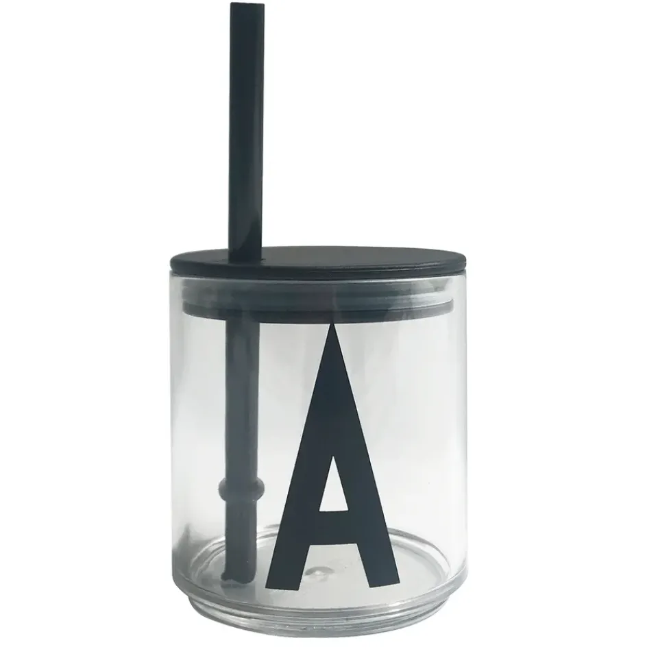Design Letters straw with lid, Black Outlet