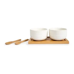 Sagaform Ellen bowl set with spoon 17 cl, Bone white/brown BrownWhite Outlet