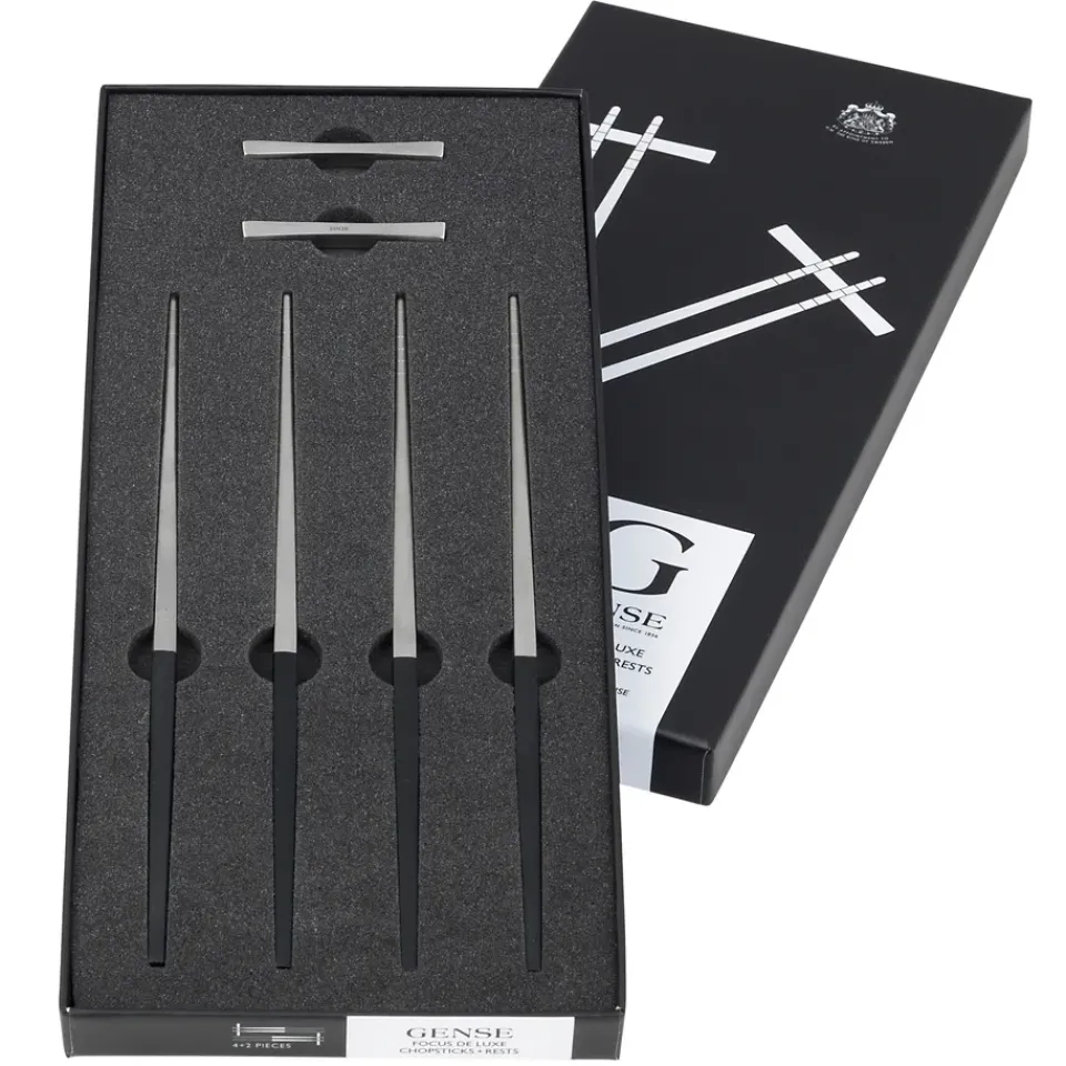 Gense Focus de Luxe chopsticks 4+2, stainless steel Silver-colouredBlack Clearance