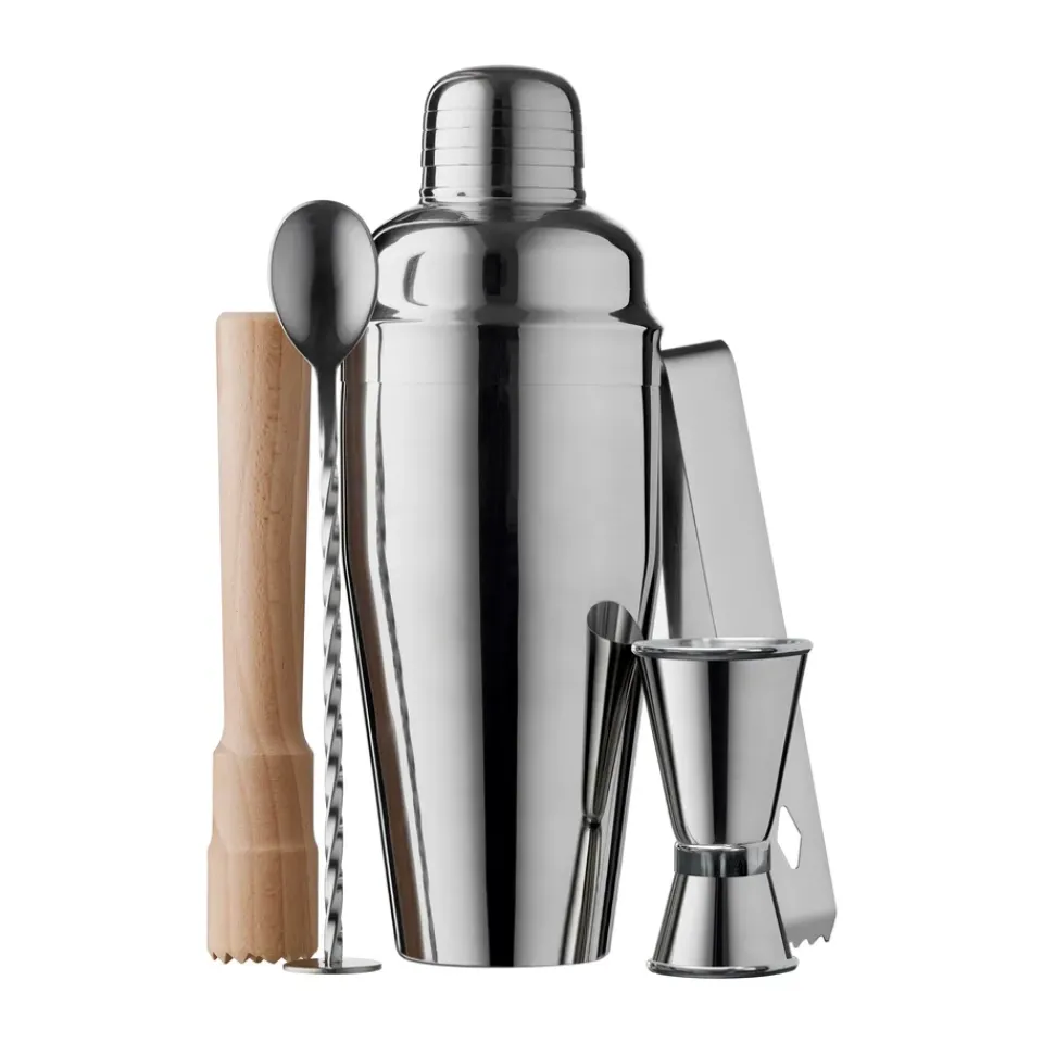 Funktion bar set 5 pieces, Stainless steel-beech Silver-coloured Best