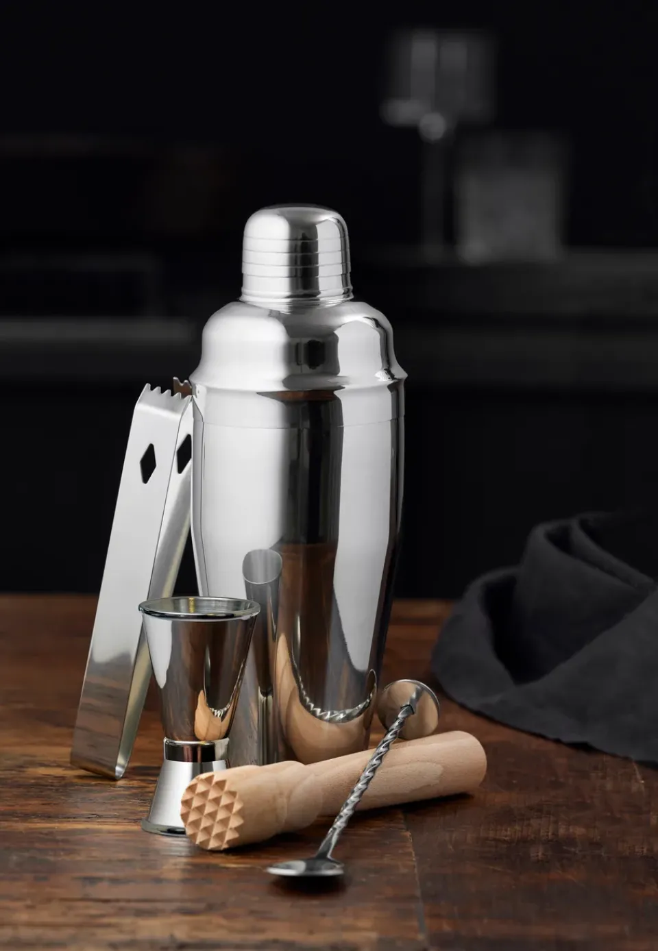 Funktion bar set 5 pieces, Stainless steel-beech Silver-coloured Best