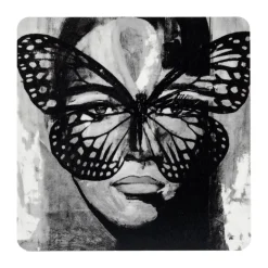 Carolina Gynning Golden Butterfly coaster 9x9 cm, Black-white BlackGreyWhite Hot