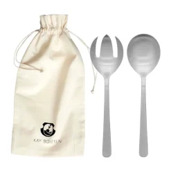 Kay Bojesen Grand Prix salad cutlery 18.5 cm 2 pieces, Matte steel Silver-coloured