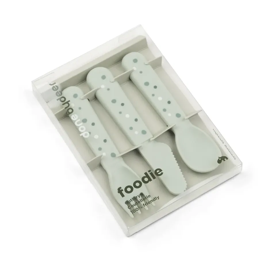 Done by deer Happy Dots foodie cutlery set 3 pieces, Green Hot