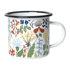 Pluto Design Herbarium enamel mug, White-multi WhiteMulti Hot
