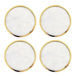 Hilke Collection coaster 4-pack, White marble-solid brass Gold-colouredWhite Best