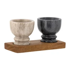 Bloomingville Inesa salt & pepper cellar set, Marble-Mango wood BrownWhiteBlack