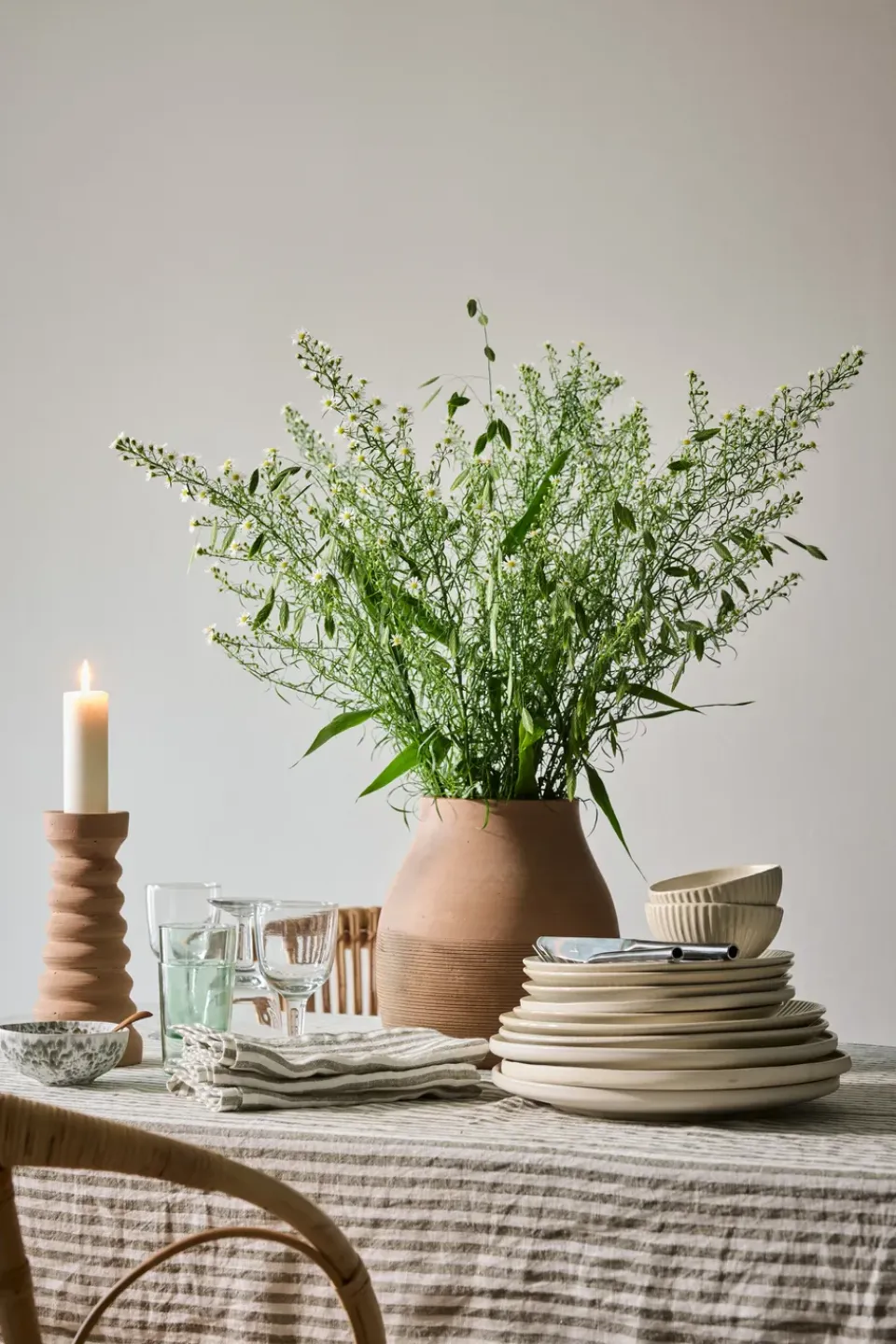 Tell Me More Leon tablecloth 145x330 cm, Seagrass WhiteGreen