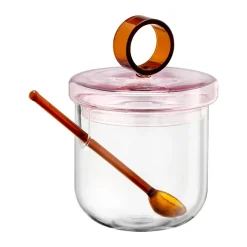 Muurla Loop sugar bowl incl spoon Ø14 cm, Clear-pink-amber Transparent New