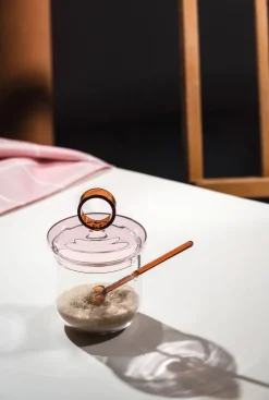 Muurla Loop sugar bowl incl spoon Ø14 cm, Clear-pink-amber Transparent New