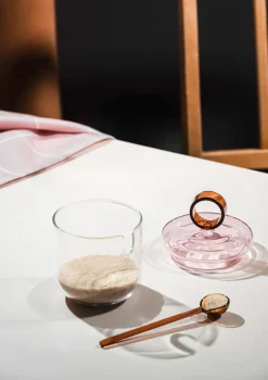 Muurla Loop sugar bowl incl spoon Ø14 cm, Clear-pink-amber Transparent New