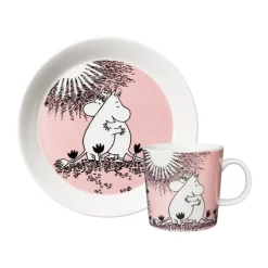Moomin Arabia Love 30 Years Moomin Mug & Plate, 2 pieces Pink Hot