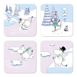 Opto Design Moomin coaster winter 2022 9x9 cm 4-pack, Blue-white-pink BlueWhitePink Discount