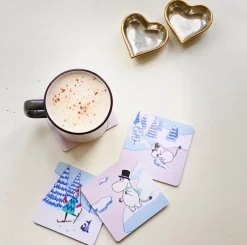 Opto Design Moomin coaster winter 2022 9x9 cm 4-pack, Blue-white-pink BlueWhitePink Discount