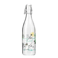 Muurla Moomin glass bottle 0.5 l, Fun in the water TransparentBlue