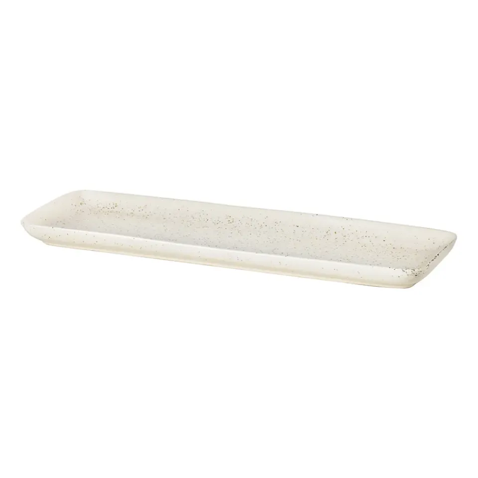Broste Copenhagen Nordic Vanilla rectangular saucer 12.5x35 cm, Cream with grains BeigeWhite Sale