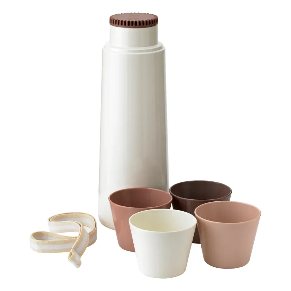 RIG-TIG PICNIC thermos bottle with 4 copper, Blossom WhiteBeigeBrown Hot