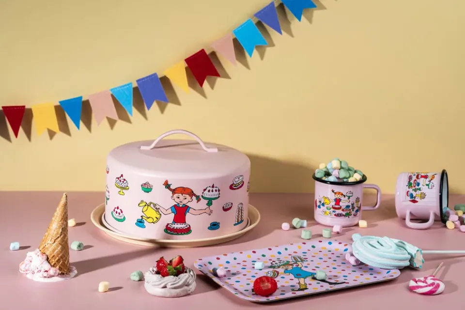 Muurla Pippi cake stand with dome, Birthday Pink Hot