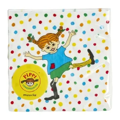 Muurla Pippi napkins 33x33 cm 20-pack, Jumping Jack White Discount