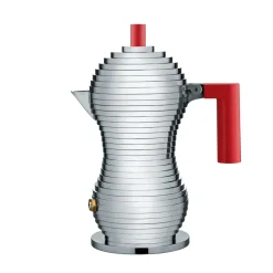 Alessi Pulcina espresso maker 3 cups, red handle RedSilver-coloured Hot