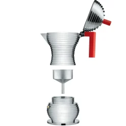 Alessi Pulcina espresso maker 3 cups, red handle RedSilver-coloured Hot