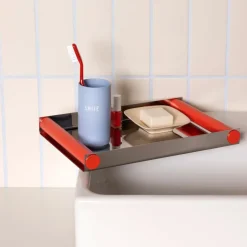 Design Letters Ray tray disco tray 20.5x30 cm, Red coral, stainless steel Silver-colouredRed Online