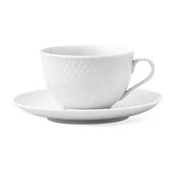 Lyngby Porcelæn Rhombe tea cup with saucer 24 cl, White Hot