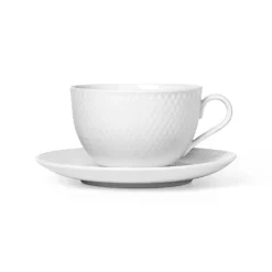 Lyngby Porcelæn Rhombe teacup with saucer, White Clearance
