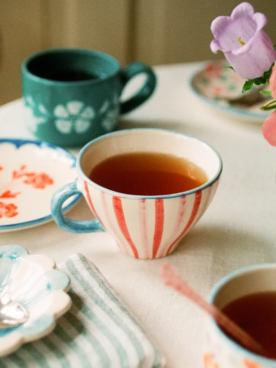 RICE ceramic teacup, Stripes PinkRed Sale