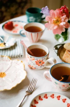 RICE ceramic teacup, Stripes PinkRed Sale