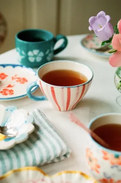 RICE ceramic teacup, Stripes PinkRed Sale