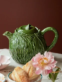 RICE ceramic teapot 1.6 L, Embossed kale design Green Best