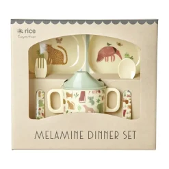 RICE children's dinnerware set 4 pieces, Sweet Jungle Print-Cream White