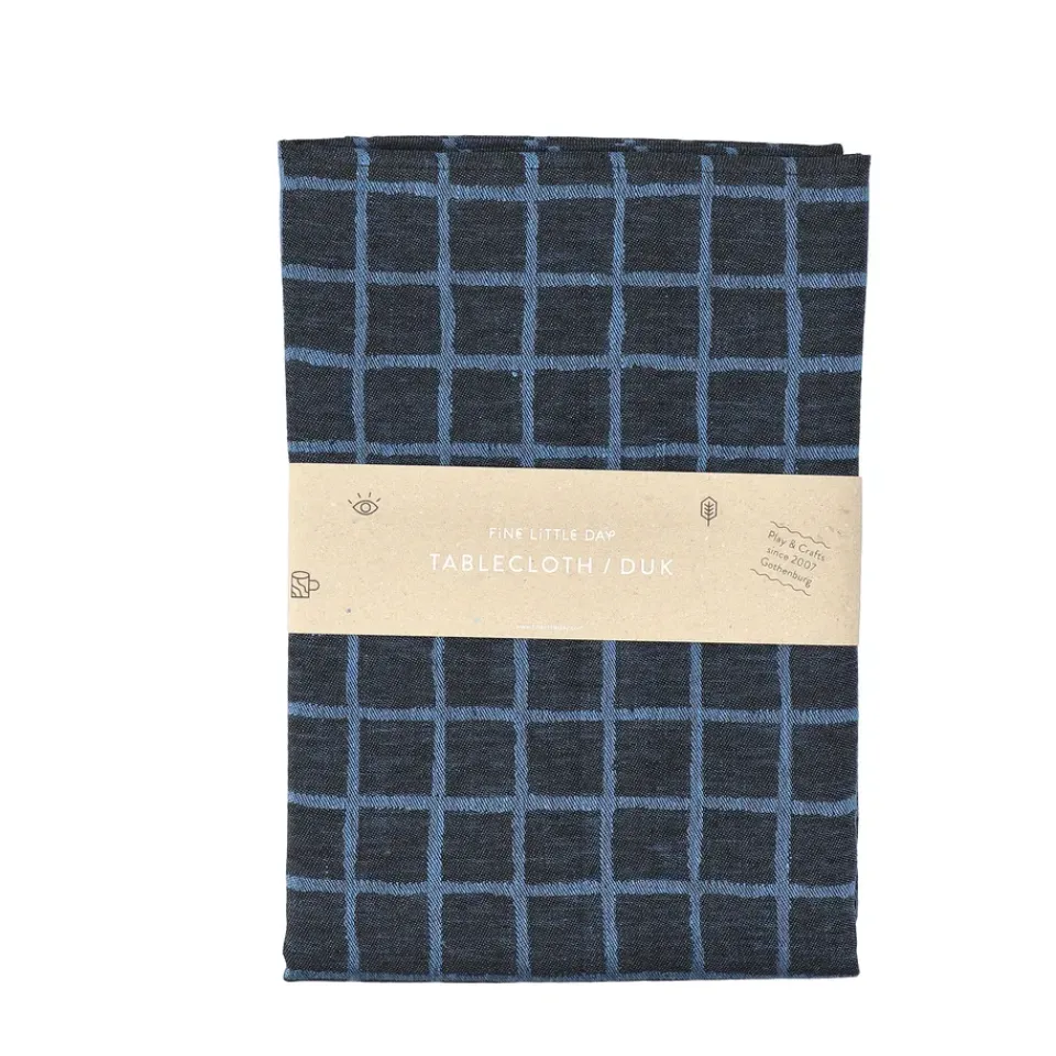 Fine Little Day Rutig jacquard-woven table cloth 147x147 cm, Blue-black BlueBlack Discount