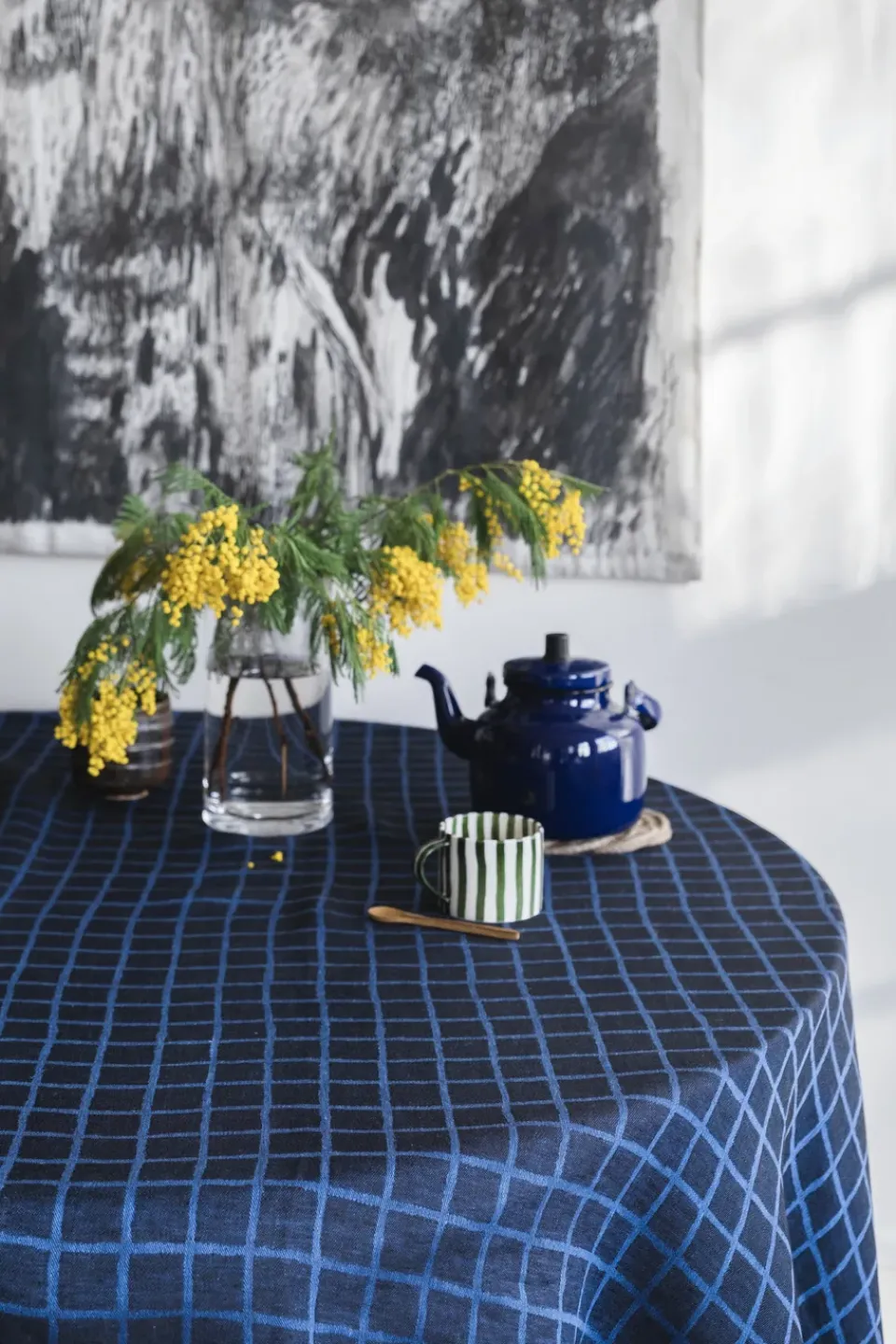 Fine Little Day Rutig jacquard-woven table cloth 147x147 cm, Blue-black BlueBlack Discount