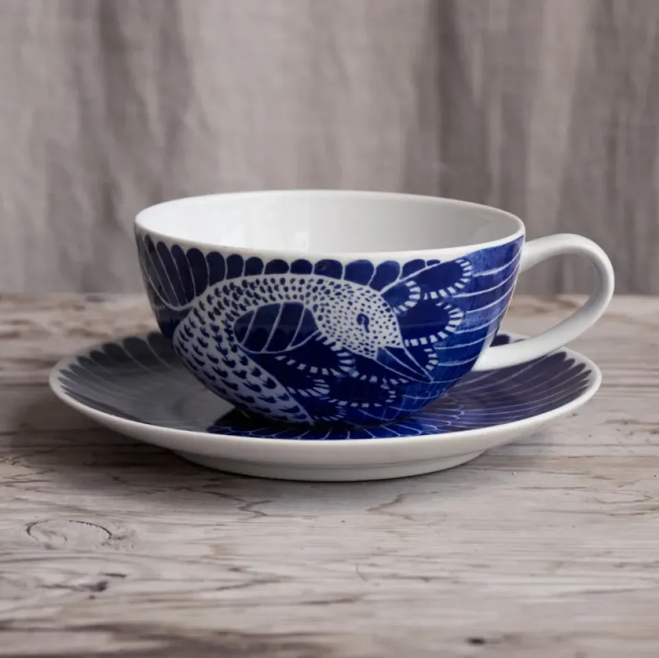 Götefors Porslin Selma tea cup with saucer, Ø 16 cm Blue Hot