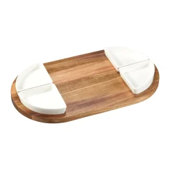 Dorre Sevyn serving tray + bowl 5 pieces, Acacia-white porcelain BrownWhite Best