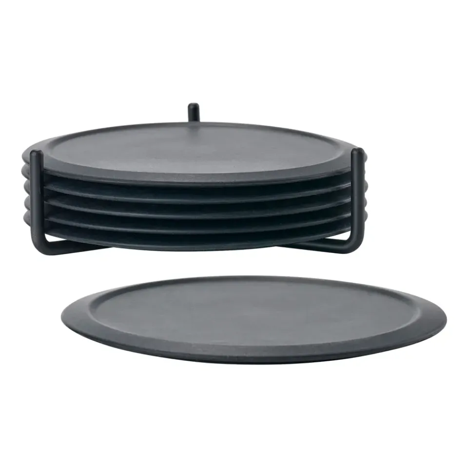 Zone Denmark Singles coaster 6-pack with holder, Black Outlet