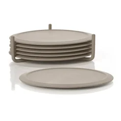 Zone Denmark Singles coaster 6-pack with holder, Taupe Brown Clearance