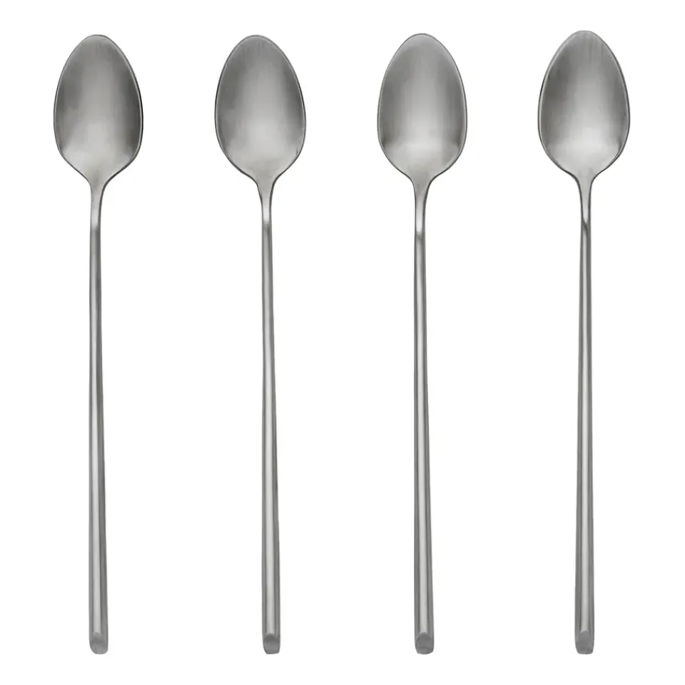 Broste Copenhagen Sletten spoon long 4-pack, Full satin forged Silver-coloured Discount