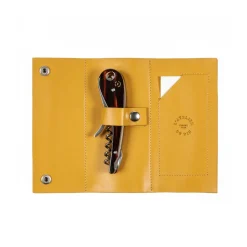 L'Atelier du Vin Soft machine nomad corkscrew leather case, 2 pieces YellowSilver-coloured