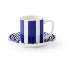 Spode Steccato espresso cup 8 cl and saucer Ø11 cm, Blue-white BlueWhite